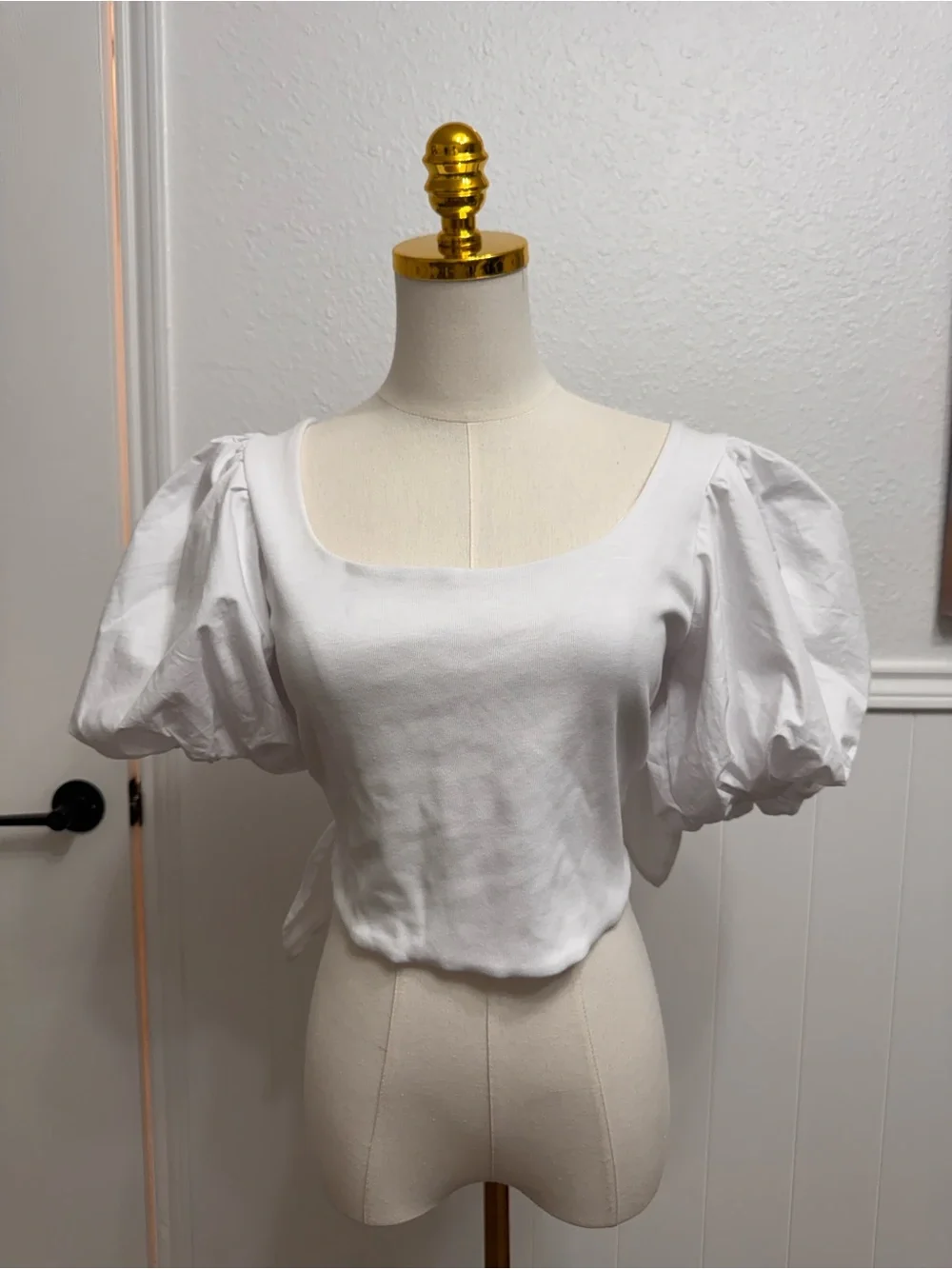 Anthropologie White Square Neck Puff Sleeve Top